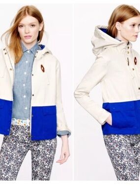 J. Crew ~ Women's Two-Tone Hooded Jacket - Cream & Blue